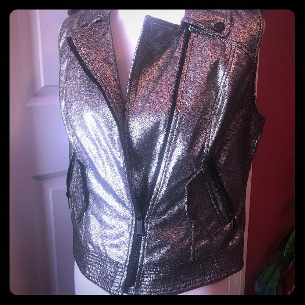 BCBGeneration pewter shimmer moto vest size Med